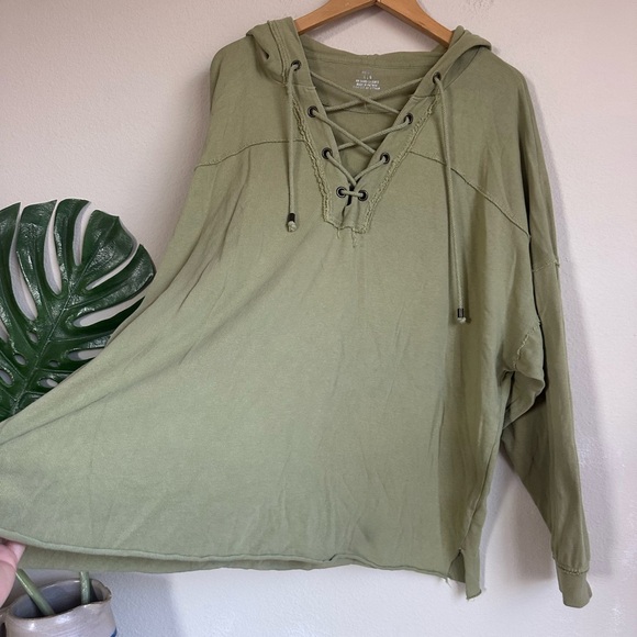 Aerie Oversized Lace Up Cotton Hoodie Sweatshirt - Picture 6 of 12